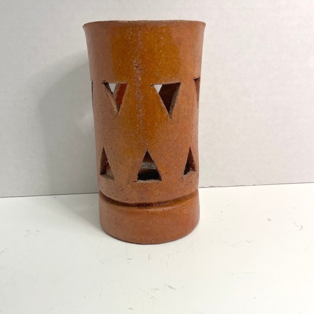 Vintage Chunky Terracotta Ceramic Luminary Triangle Cutout Candle Lantern